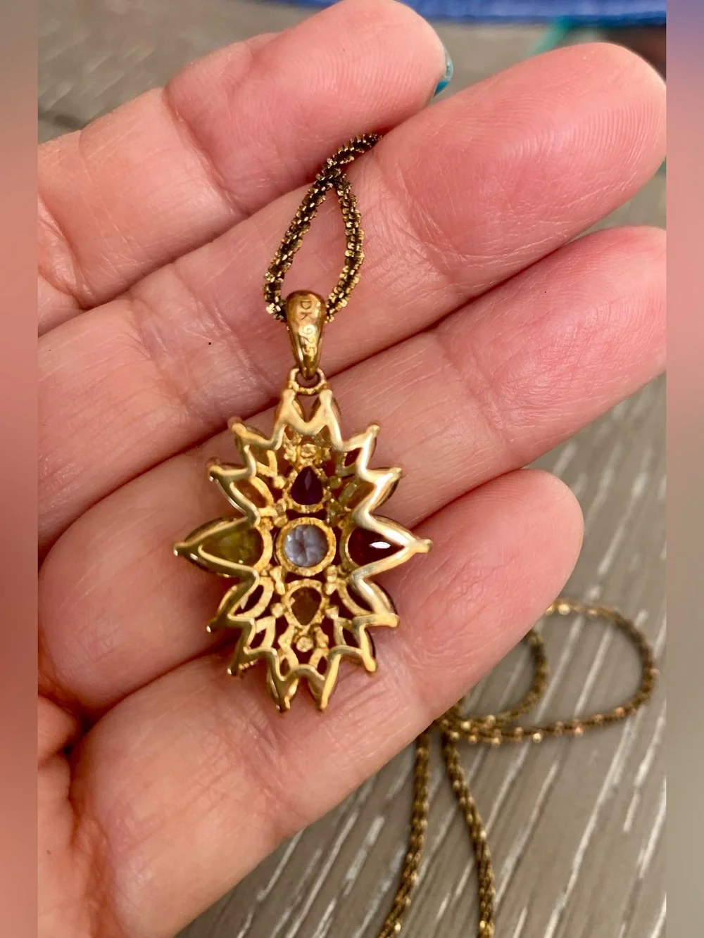 Vintage Multi-Gemstone Floral Cluster Pendant 925 With Necklace Made In Italy 🇮🇹